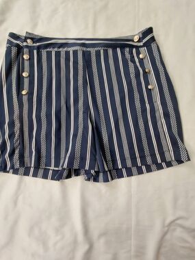 NY Collection Navy & White Striped Sailor-Style Skort